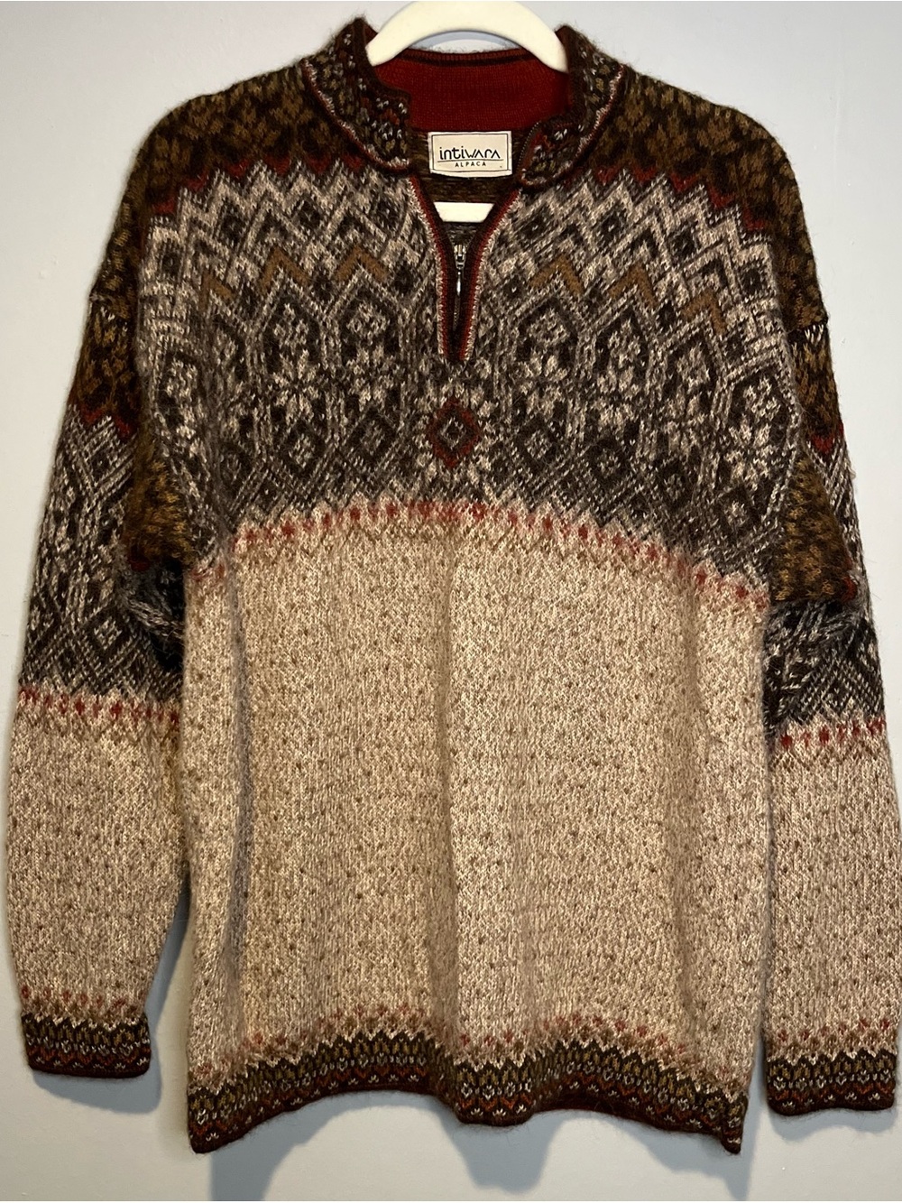 Intiwara Alpaca Sweater Fair Isle 1/4 Zip Pullover Knitwear Mens Large ? READ
